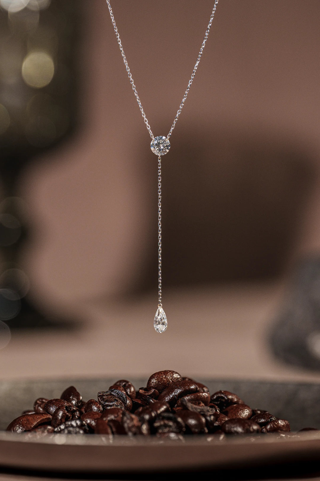 Dew Drop Y Shaped Double Diamond Necklace